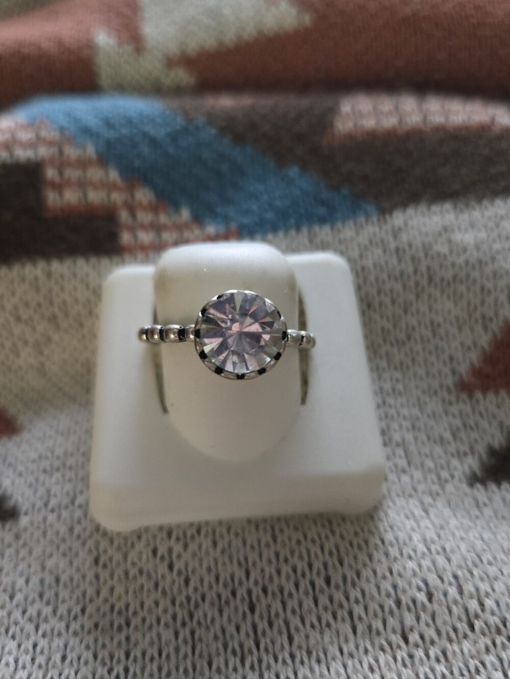 Silver Round-Cut Clear Stone Ring